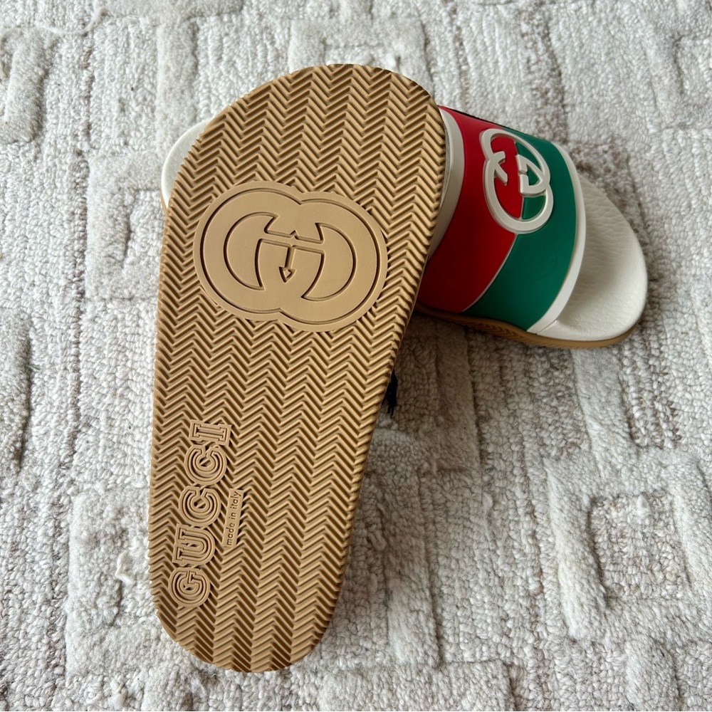 NWT Authentic Gucci Pursuit GG Flip Flop Slippers Sandals Pink/Green/White 35 - Picture 5 of 7